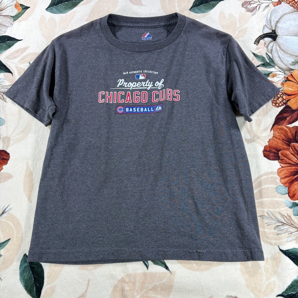 Majestic Chicago Cubs MLB Authentic Mens Baseball Logo Tee Gray Size Medium